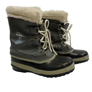 Sorel Unisex Gray Black Waterproof Faux Fur Lined Winter Snow Boots Size 3 Wool