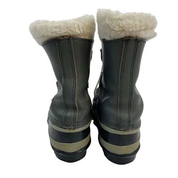 Sorel Unisex Gray Black Waterproof Faux Fur Lined Winter Snow Boots Size 3 Wool