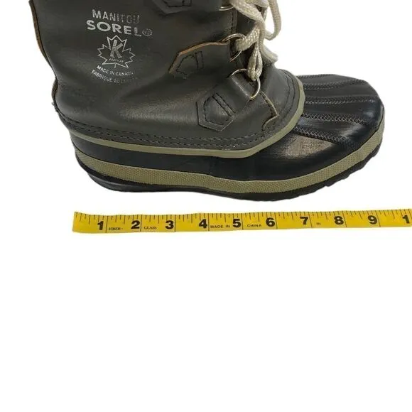 Sorel Unisex Gray Black Waterproof Faux Fur Lined Winter Snow Boots Size 3 Wool