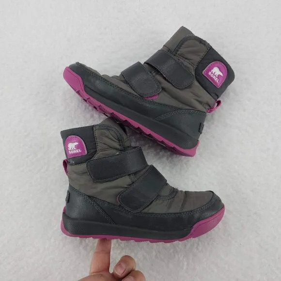 Sorel Whitney II Strap Unisex Kids Quarry Grill Gray Pink Snow Boots 13