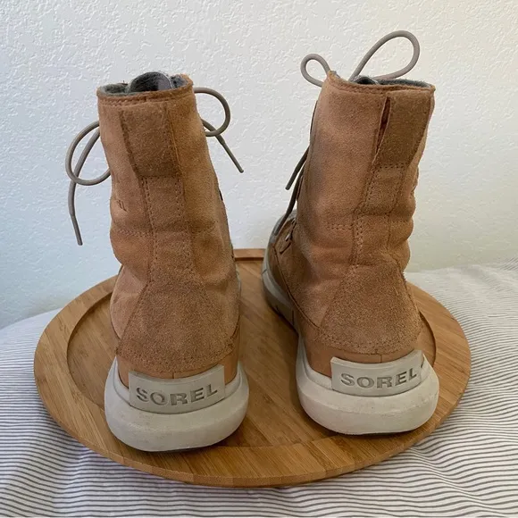 SOREL Wmns 11 Explorer II Joan Felt Waterproof Boots Tan &amp; Gray Lace Up