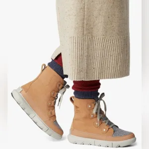 SOREL Wmns 11 Explorer II Joan Felt Waterproof Boots Tan &amp; Gray Lace Up