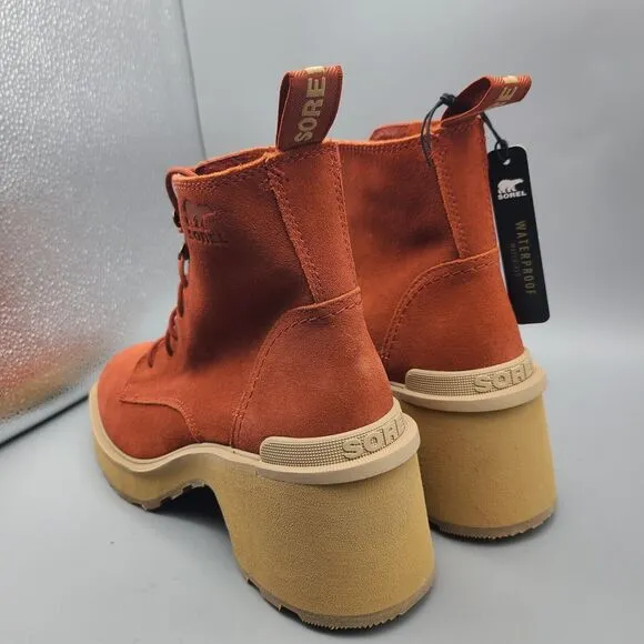 SOREL Women Boots Hi-Line Heel Lace Up Warp Red Tawny Buff Size 9 40 New