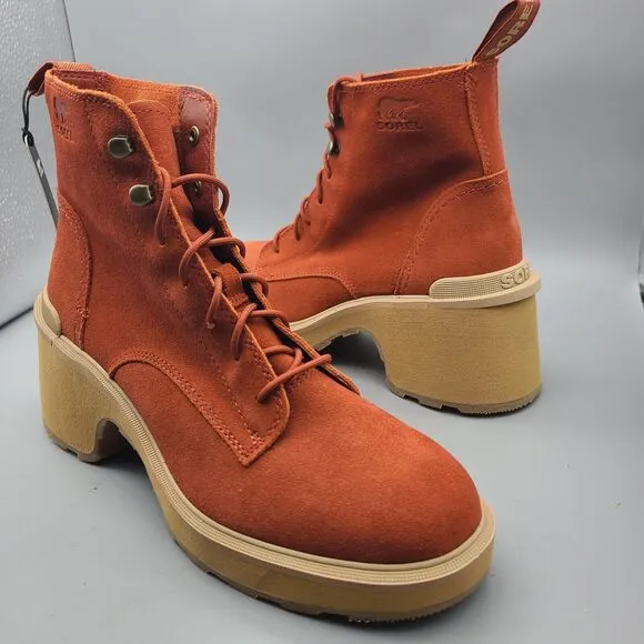SOREL Women Boots Hi-Line Heel Lace Up Warp Red Tawny Buff Size 9 40 New