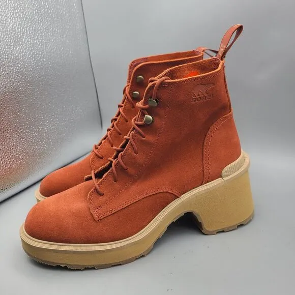 SOREL Women Boots Hi-Line Heel Lace Up Warp Red Tawny Buff Size 9 40 New