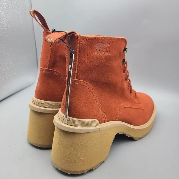 SOREL Women Boots Hi-Line Heel Lace Up Warp Red Tawny Buff Size 9 40 New
