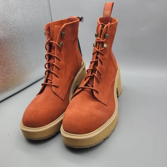 SOREL Women Boots Hi-Line Heel Lace Up Warp Red Tawny Buff Size 9 40 New