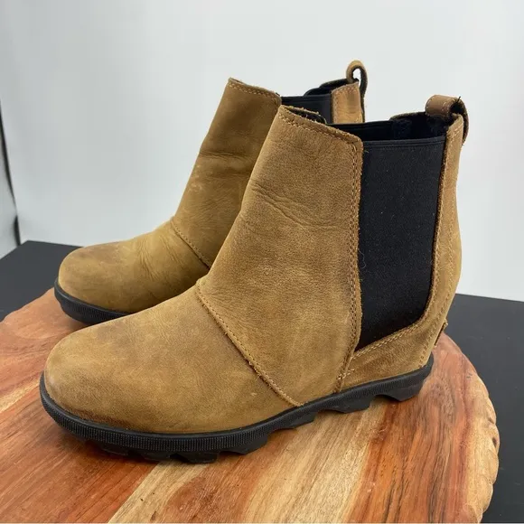 Sorel Women Joan Of Arctic Wedge II Chelsea Boots Elk NL3493-286 Sz 7