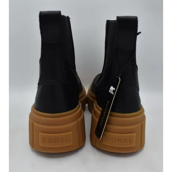Sorel Women Size 7 Caribou X Black Leather Gum Waterproof Platform Chelsea Boots