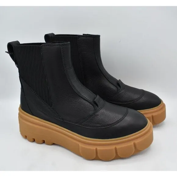 Sorel Women Size 7 Caribou X Black Leather Gum Waterproof Platform Chelsea Boots