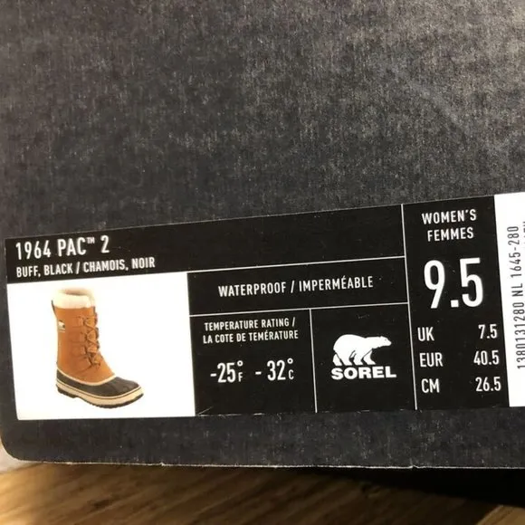 Sorel Women's 1964 PAC 2 Leather Snow Boots Buff, Size 9.5 M
