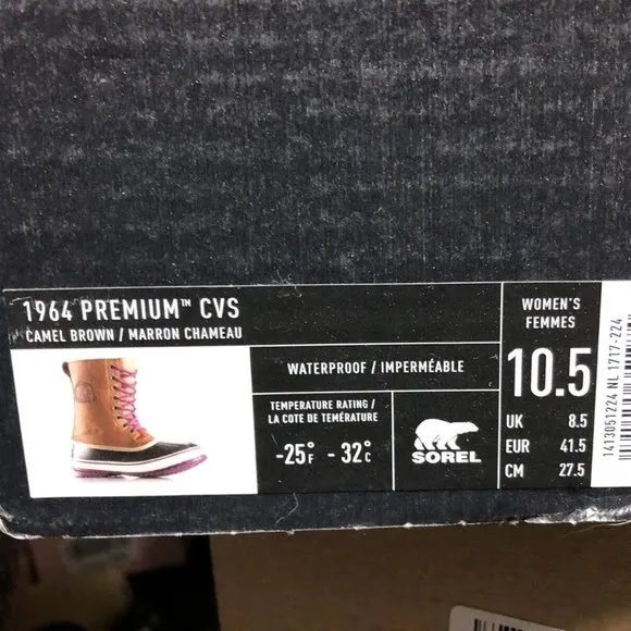Sorel Women's 1964 Premium CVS, Camel Brown Snow Boots, Size 10.5M