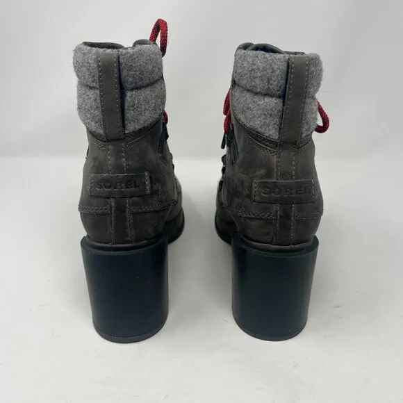 Sorel women's Blake Platform Booties 9 grey red laces waterproof leather