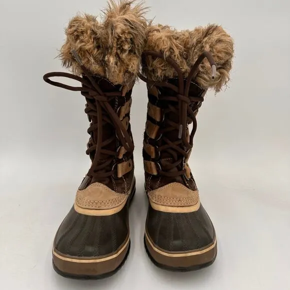 Sorel Women's Brown Leather Joan of Arctic Waterproof Snow Boots Size 5