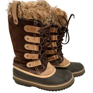 Sorel Women's Brown Leather Joan of Arctic Waterproof Snow Boots Size 5