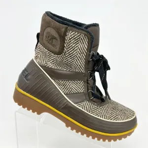 Sorel Women's Brown Tweed Herringbone Fleece Lined Lace Up Snow Boots Size 11