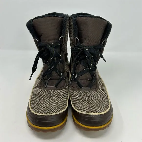 Sorel Women's Brown Tweed Herringbone Fleece Lined Lace Up Snow Boots Size 11