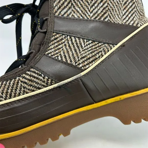Sorel Women's Brown Tweed Herringbone Fleece Lined Lace Up Snow Boots Size 11
