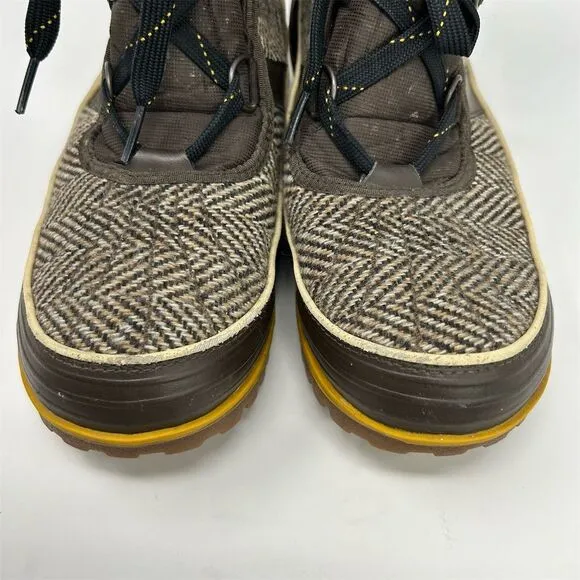 Sorel Women's Brown Tweed Herringbone Fleece Lined Lace Up Snow Boots Size 11