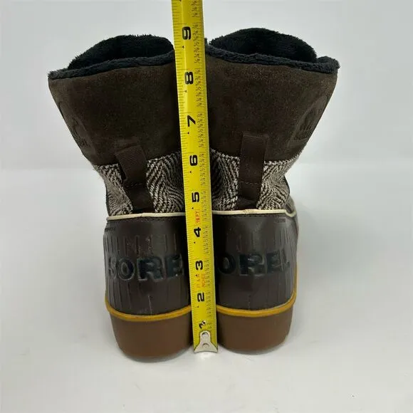 Sorel Women's Brown Tweed Herringbone Fleece Lined Lace Up Snow Boots Size 11