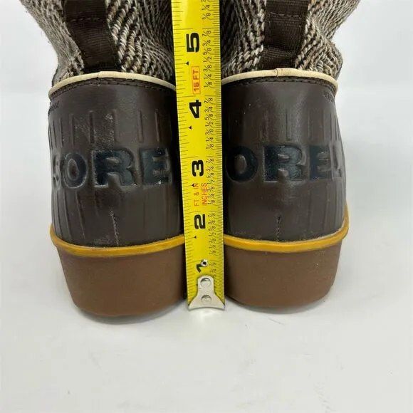 Sorel Women's Brown Tweed Herringbone Fleece Lined Lace Up Snow Boots Size 11