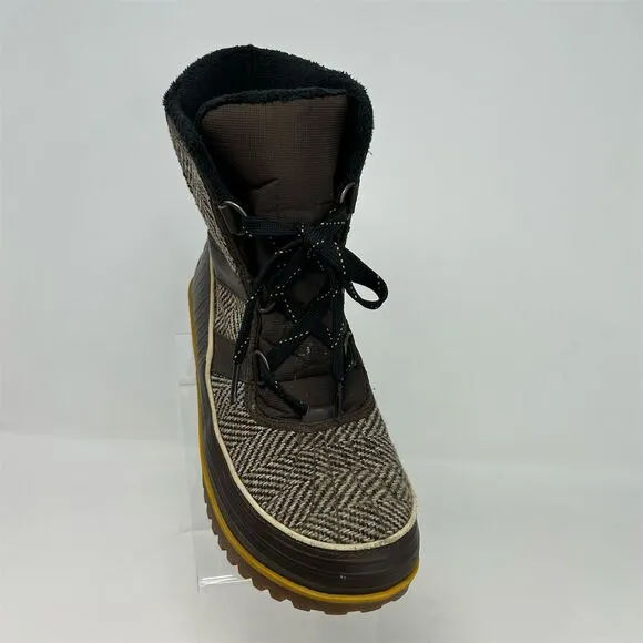 Sorel Women's Brown Tweed Herringbone Fleece Lined Lace Up Snow Boots Size 11