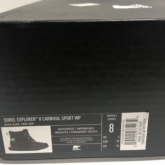 Sorel Women’s Explorer II Carnival Sport Waterproof Boots Black, Size 8M