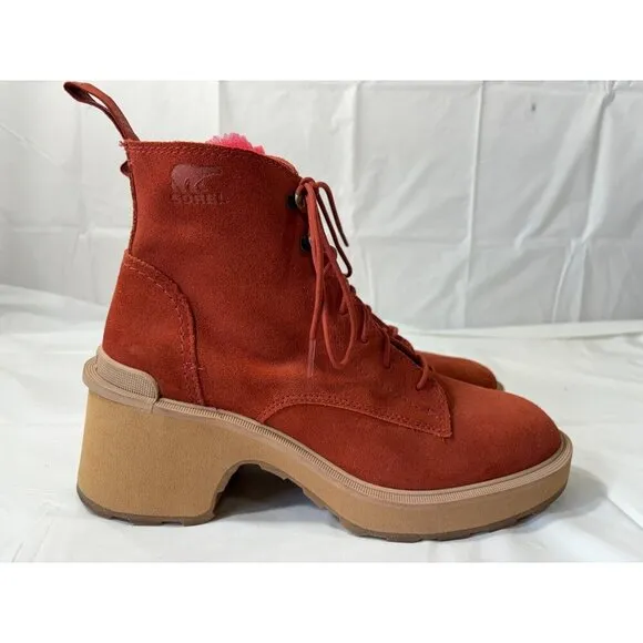 Sorel Women's Hi-Line Suede Heel Lace Boot Warp Red/Tawny Buff Size 9