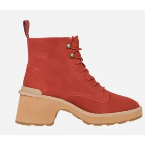 Sorel Women's Hi-Line Suede Heel Lace Boot Warp Red/Tawny Buff Size 9