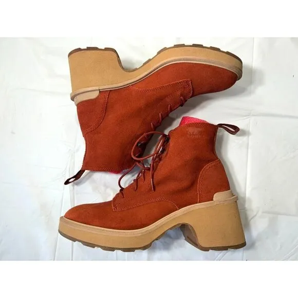 Sorel Women's Hi-Line Suede Heel Lace Boot Warp Red/Tawny Buff Size 9