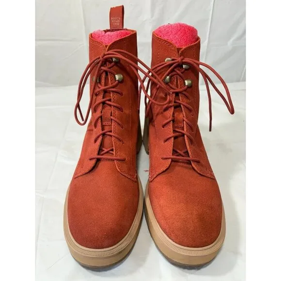 Sorel Women's Hi-Line Suede Heel Lace Boot Warp Red/Tawny Buff Size 9