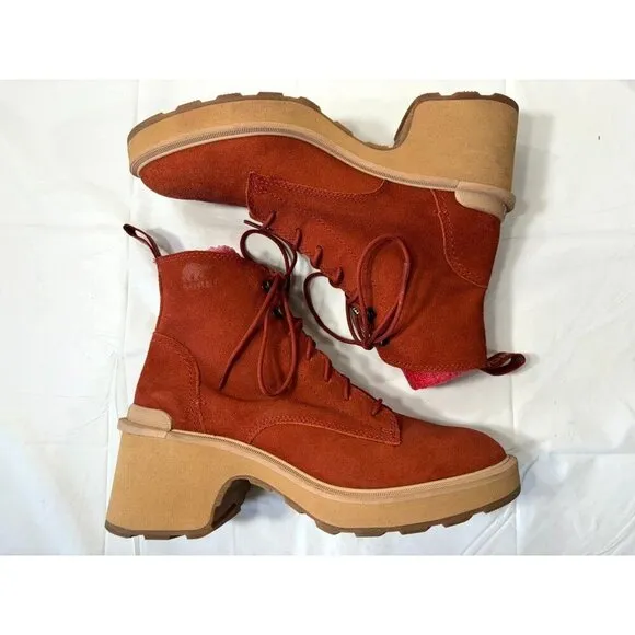 Sorel Women's Hi-Line Suede Heel Lace Boot Warp Red/Tawny Buff Size 9