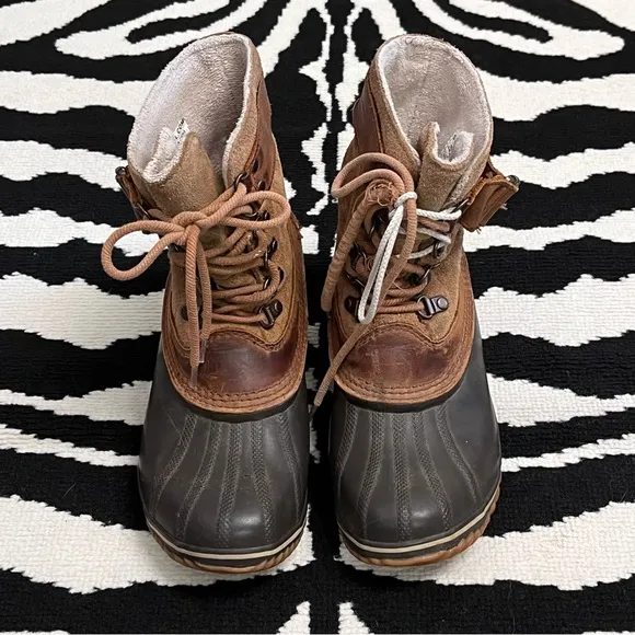 Sorel Women's NL2125 Brown Leather Fancy Lace II Winter Snow Boots Size 7.5