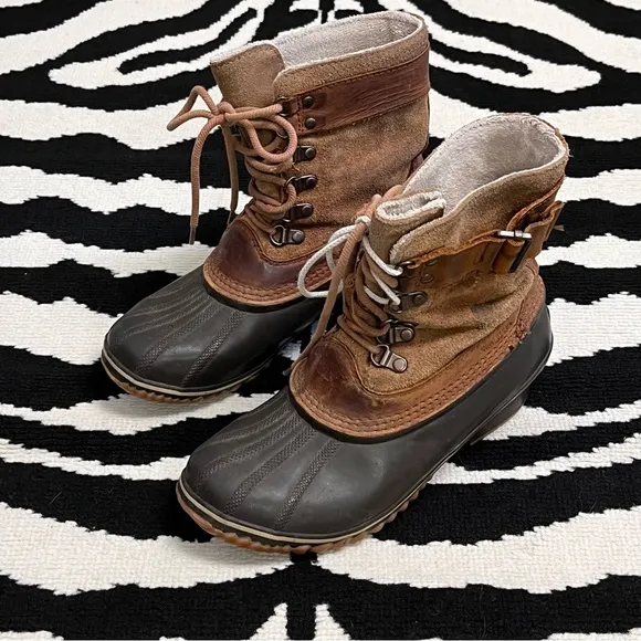 Sorel Women's NL2125 Brown Leather Fancy Lace II Winter Snow Boots Size 7.5