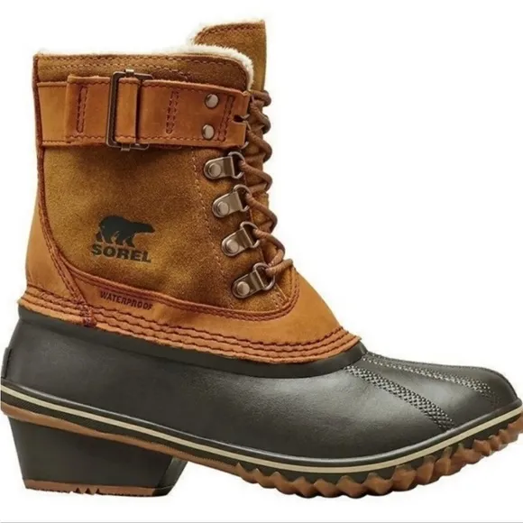 Sorel Women's NL2125 Brown Leather Fancy Lace II Winter Snow Boots Size 7.5
