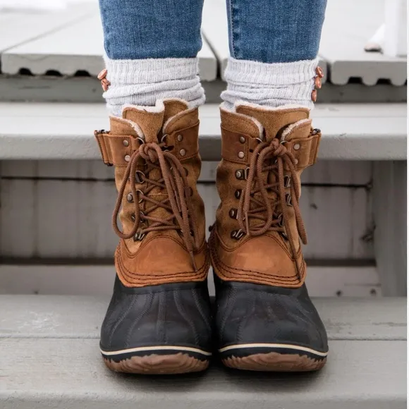 Sorel Women's NL2125 Brown Leather Fancy Lace II Winter Snow Boots Size 7.5