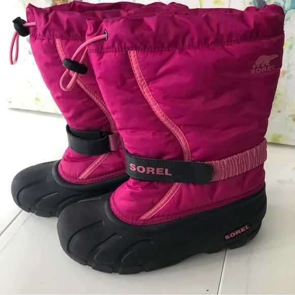 SOREL Women’s Pink Black Winter Snow Boots Waterproof Size 5