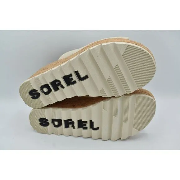 Sorel Womens Size 10.5 Cameron Wedge Chalk Black Slip On Mule Sandals Shoes