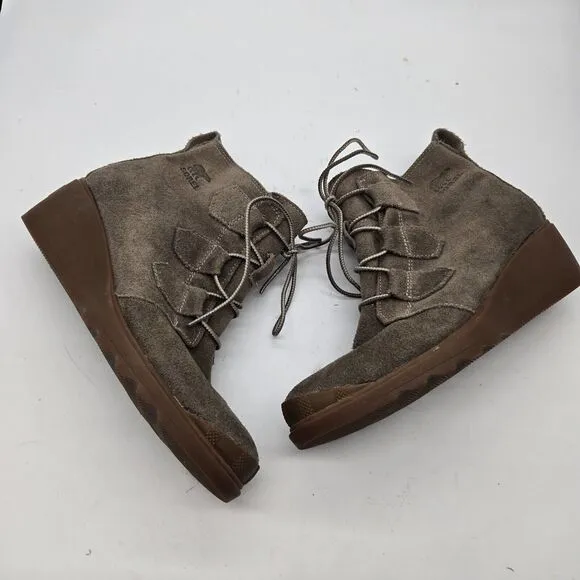 SOREL Women’s Toronto Boots Size 7.5 Suede leather Lace Up Wedge gray brown