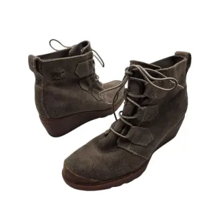 SOREL Women’s Toronto Boots Size 7.5 Suede leather Lace Up Wedge gray brown