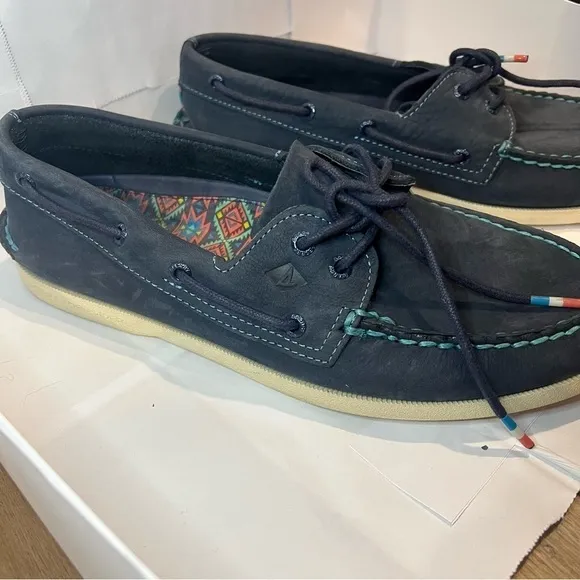 Sperry A/O 2 Playa Navy Aztec Slip On Boat Shoes Size 10.5