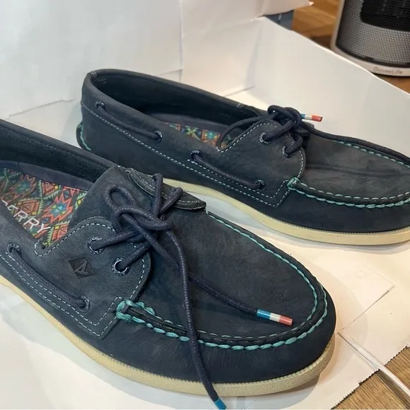Sperry A/O 2 Playa Navy Aztec Slip On Boat Shoes Size 10.5