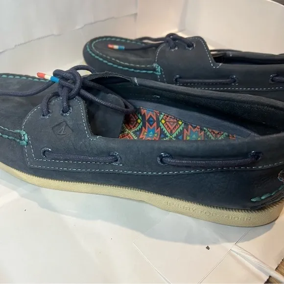 Sperry A/O 2 Playa Navy Aztec Slip On Boat Shoes Size 10.5