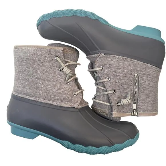 Sperry saltwater women’s grey aqua duck boots 10