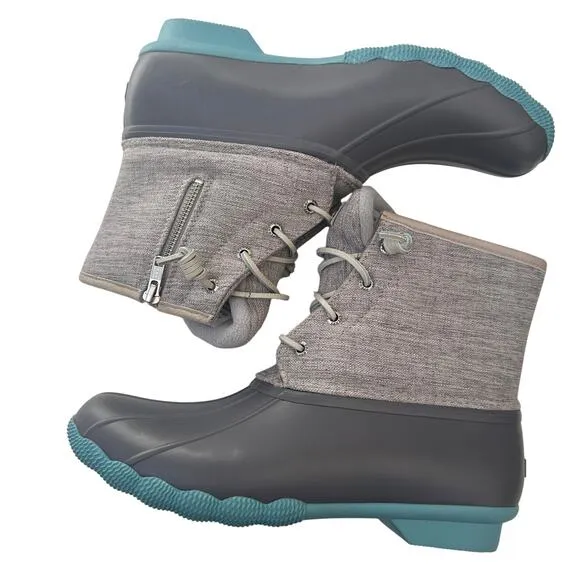 Sperry saltwater women’s grey aqua duck boots 10
