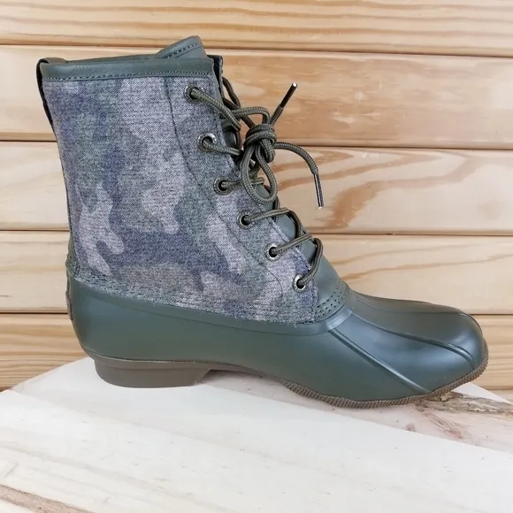 Sperry Top-Sider Men's 8.5 Saltwater Camo Duck Boots Lace-up Green STS23702 NEW