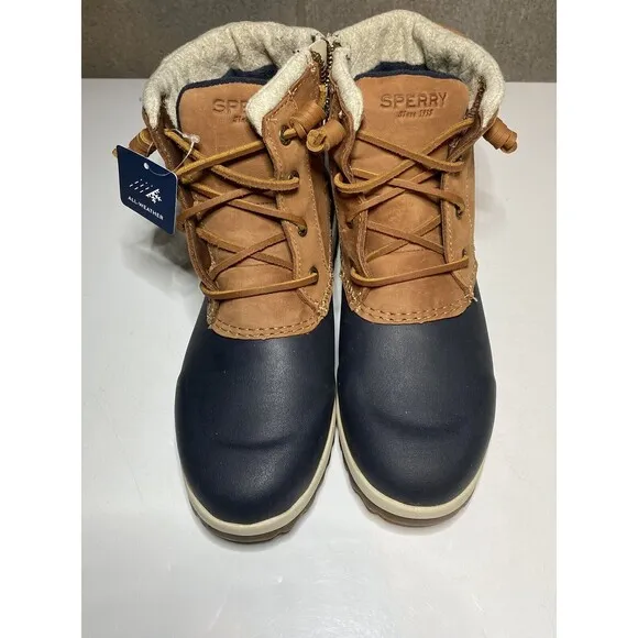 Sperry Women's Maritime Repel Thinsulate Tan/Navy Snow Boots STS82664‎ Size 5M