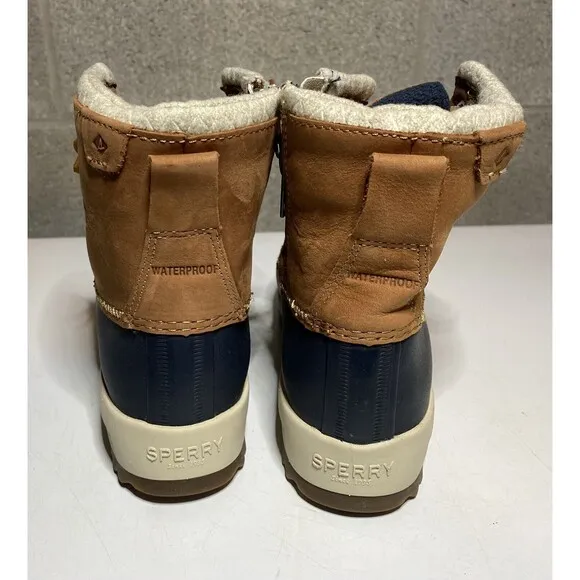 Sperry Women's Maritime Repel Thinsulate Tan/Navy Snow Boots STS82664‎ Size 5M