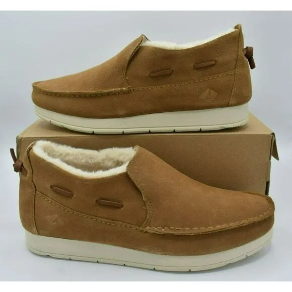 Sperry Mens Size 11.5 Moc Sider Lined Suede Slip On Tan Boots STS23726