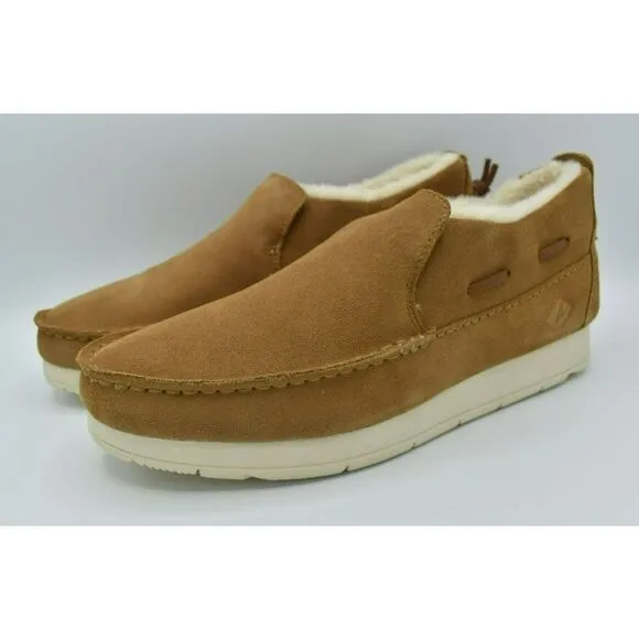 Sperry Mens Size 11.5 Moc Sider Lined Suede Slip On Tan Boots STS23726